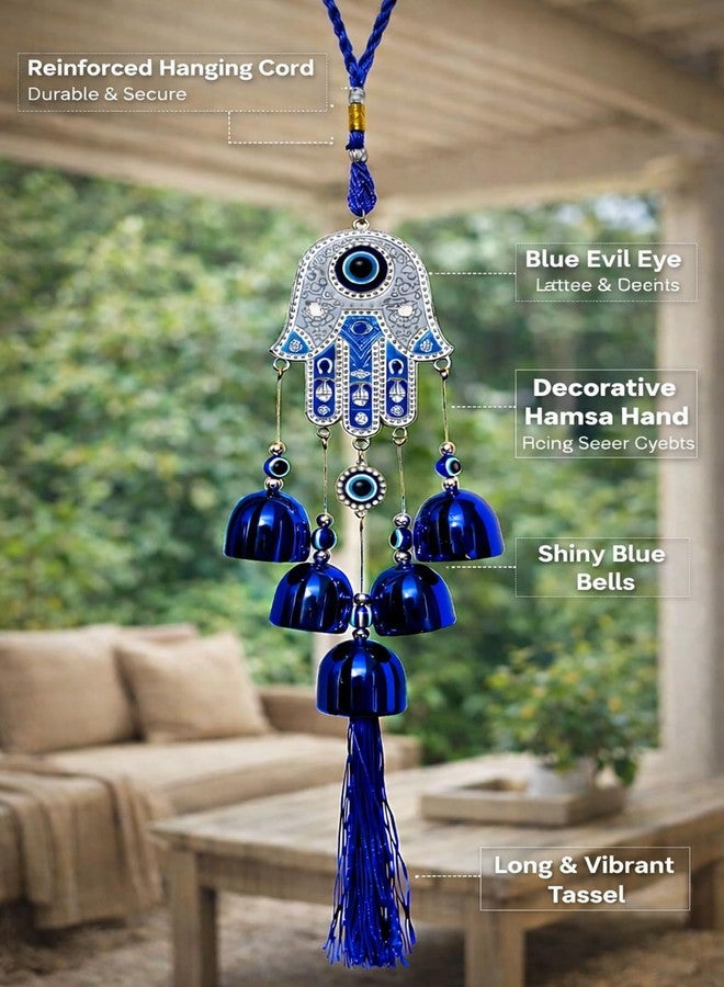 أجراس رياح على شكل يد همسة من ThincAmaxe، بتصميم عين الحسد، لجلب الحظ السعيد والازدهار والنجاح في الأبراج والصحة والثروة. تعليقة عين الحسد للشرفة ومدخل المنزل وغرفة المعيشة. ديكور منزلي مصنوع يدويًا كهدية (يد همسة). - Image 5